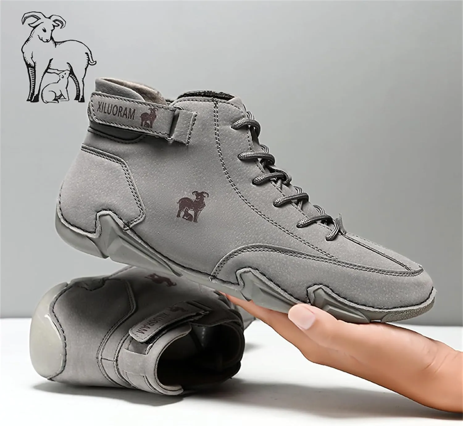 Men‘s Handmade High Top Leather Ankle Chukka Boots with Adjustable Strap Casual Non Slip Round Toe Slip On Boat Walking Driving Shoes