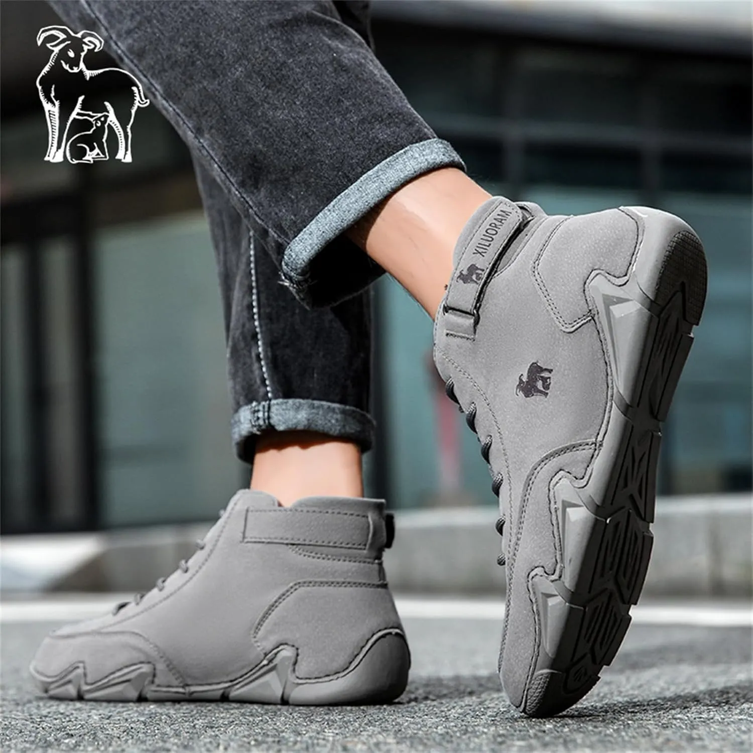 Men‘s Handmade High Top Leather Ankle Chukka Boots with Adjustable Strap Casual Non Slip Round Toe Slip On Boat Walking Driving Shoes