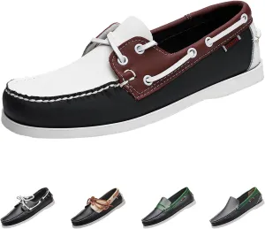 Men's Leather Fashion 2 Eye Boat Shoes,Lightweight Comfort Non-Slip Casual Driving Walking Moccasin Wendy Penny Loafers