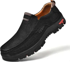 Men's Lightweight Wide Version Boat Shoes, Business and Office Casual Shoes, Comfortable Driving Casual Shoes Made of Cowhide, Black Penny Shoes, Outdoor Jogging Shoes