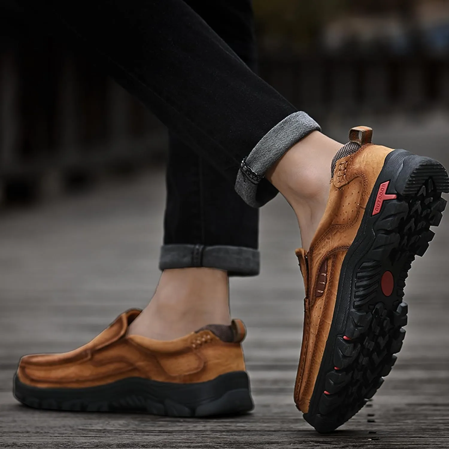 Men's Lightweight Wide Version Boat Shoes, Business and Office Casual Shoes, Comfortable Driving Casual Shoes Made of Cowhide, Black Penny Shoes, Outdoor Jogging Shoes