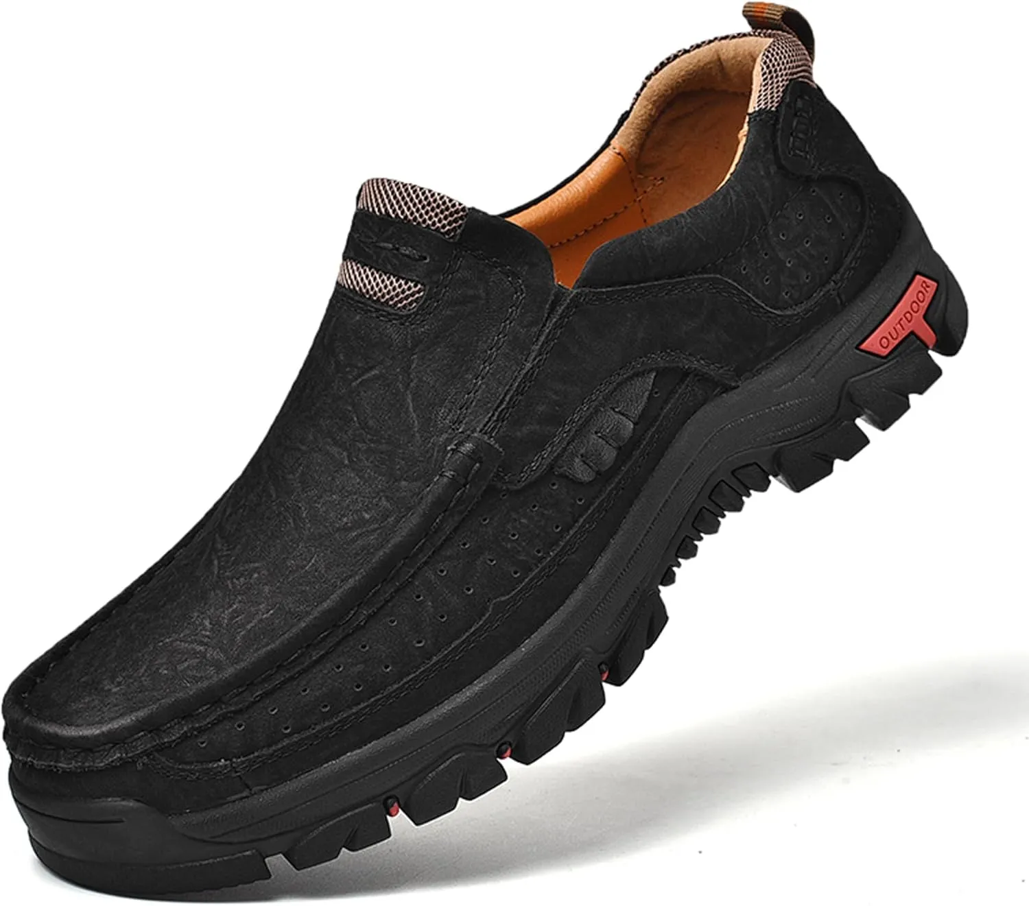 Men's Lightweight Wide Version Boat Shoes, Business and Office Casual Shoes, Comfortable Driving Casual Shoes Made of Cowhide, Black Penny Shoes, Outdoor Jogging Shoes