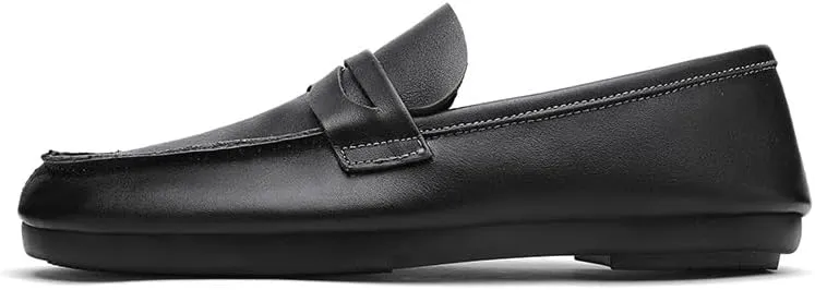 Mens Loafers Round Toe Split Toe Solid Color Leather Penny Loafers Comfortable Resistant Flat Heel Walking Slip On