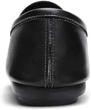 Mens Loafers Round Toe Split Toe Solid Color Leather Penny Loafers Comfortable Resistant Flat Heel Walking Slip On