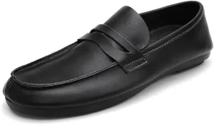 Mens Loafers Round Toe Split Toe Solid Color Leather Penny Loafers Comfortable Resistant Flat Heel Walking Slip On
