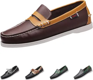 Men's Loafers Slip-on Leather Casual Shoes,Fashion Lightweight Comfort Non-Slip Driving Walking Moccasin Boat Penny