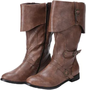Mens Medieval Renaissance Cosplay Boots Halloween PU Leather Mid Calf Vintage Pirate Viking Shoes