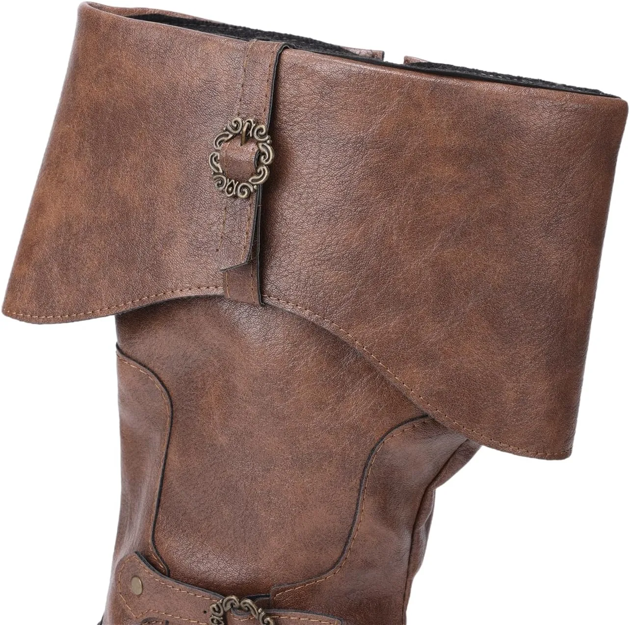 Mens Medieval Renaissance Cosplay Boots Halloween PU Leather Mid Calf Vintage Pirate Viking Shoes