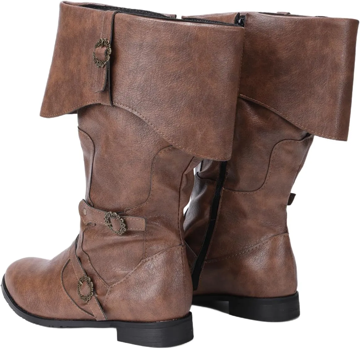 Mens Medieval Renaissance Cosplay Boots Halloween PU Leather Mid Calf Vintage Pirate Viking Shoes