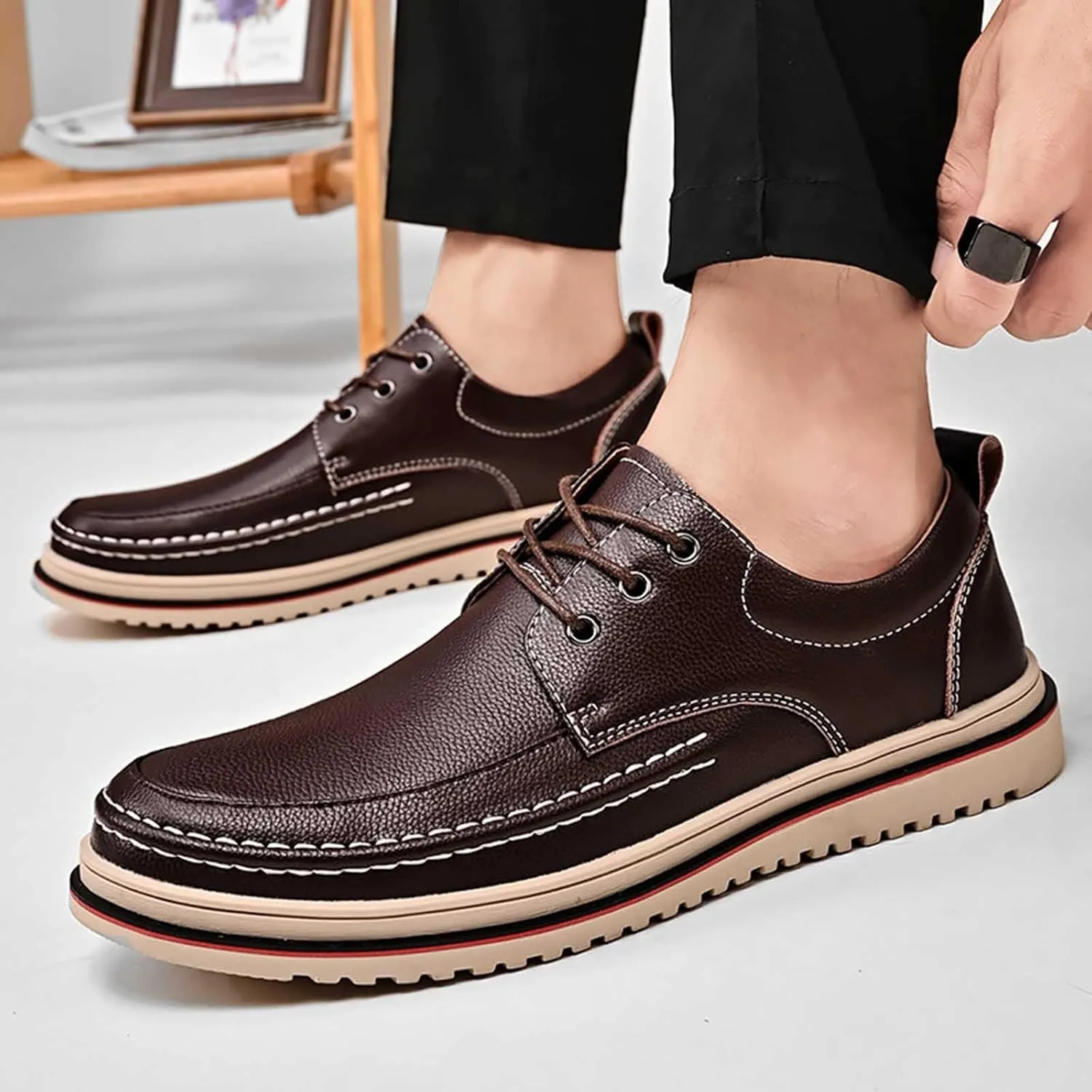 Men's Oxfords Shoes Low Top Business Leather Shoes All Seasons Orthopedic Shoes Arch Support Non Slip Shoes