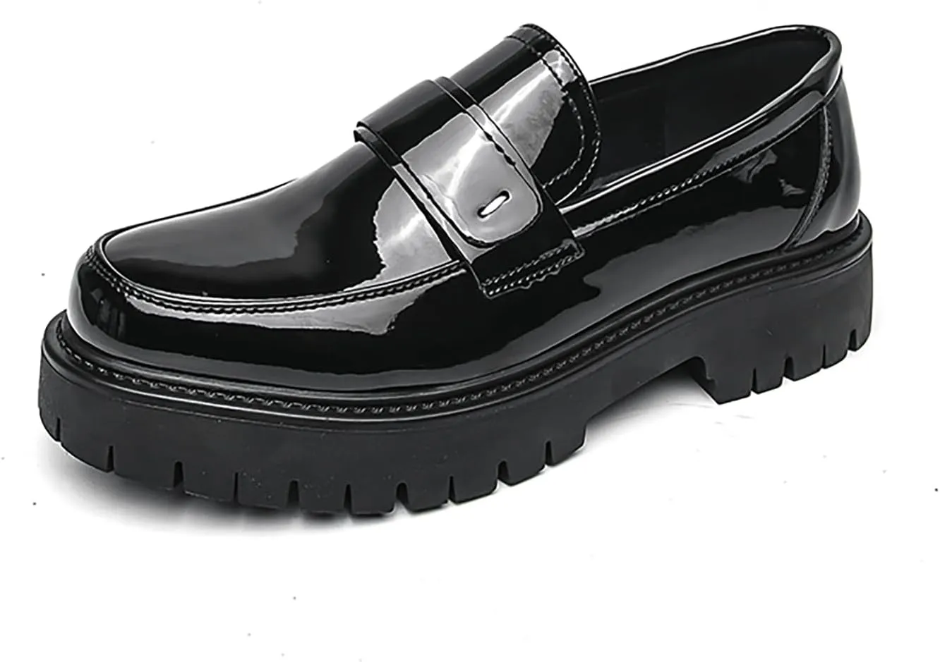 Men's Patent Leather Platform Penny Loafers Fashion Round Toe Slip-On Lug Sole Dress Shoes for Business Work Daily Wear