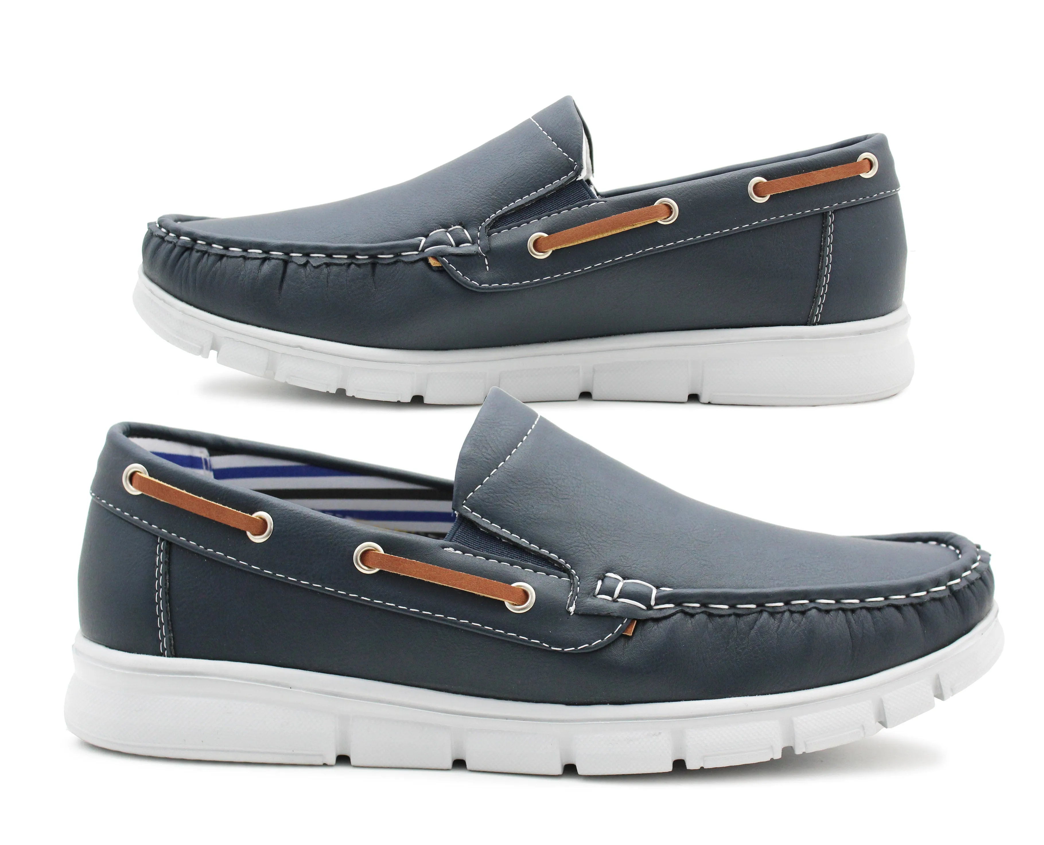 Mens Slip On Boat Shoes Deck Navy Trainers Lightweight Elastic Twin Gusset Casual Flat Low Top Sneaker Pumps
