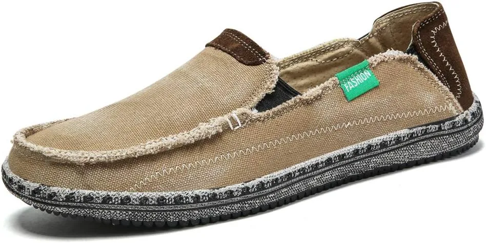 Men's Slip on Deck Shoes Loafers Canvas Boat Shoe Non Slip Casual Loafer Flat Outdoor Sneakers Walking