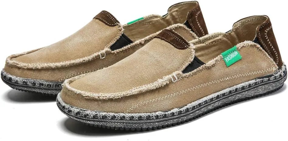 Men's Slip on Deck Shoes Loafers Canvas Boat Shoe Non Slip Casual Loafer Flat Outdoor Sneakers Walking