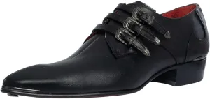Men's Triple Strap Monk Leather Shoes, Black