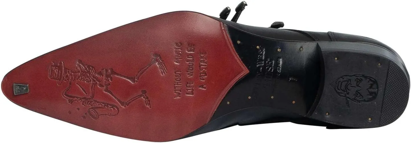 Men's Triple Strap Monk Leather Shoes, Black