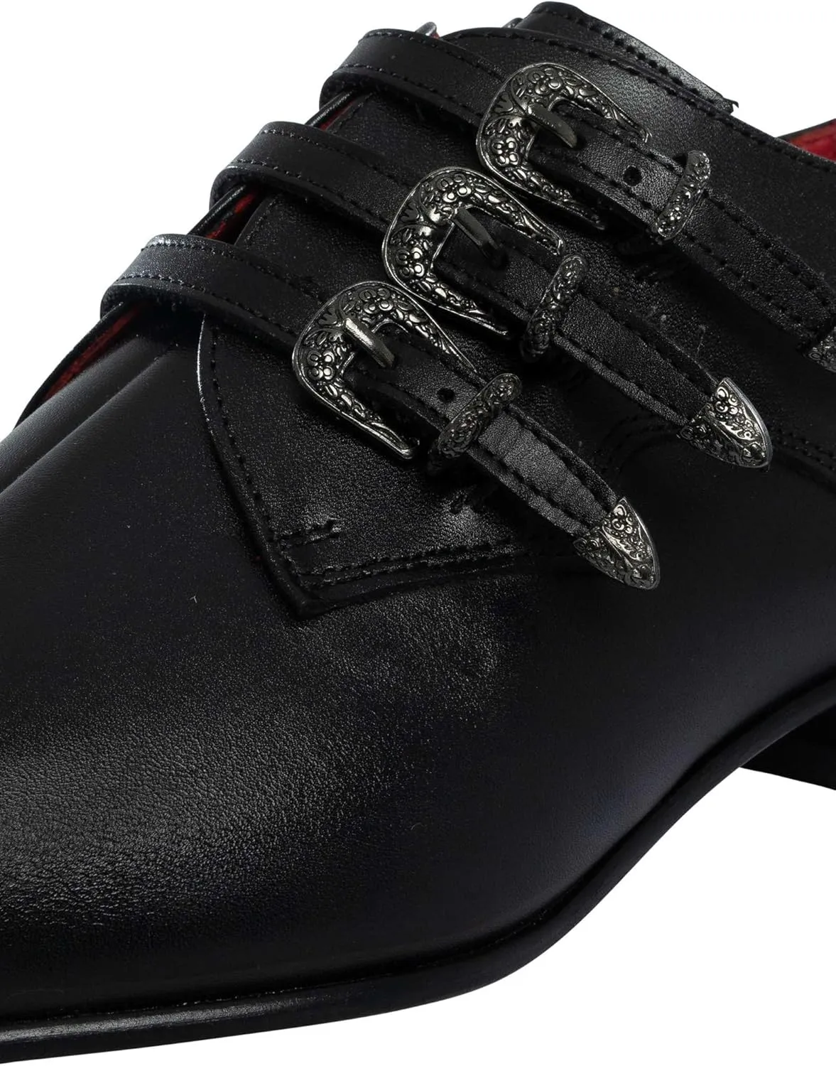Men's Triple Strap Monk Leather Shoes, Black