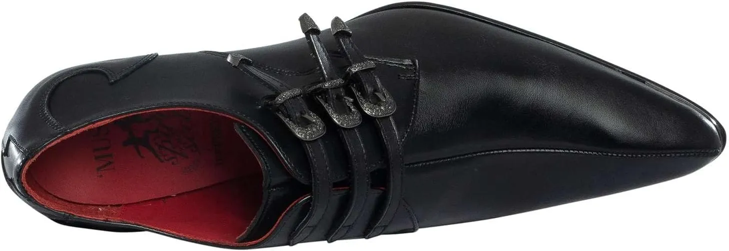 Men's Triple Strap Monk Leather Shoes, Black