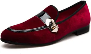 Men's Velvet Loafers | Slip-On Dress Shoes for Weddings & Prom | Elastic Goring Formal Party Shoes with Cushioned Sole