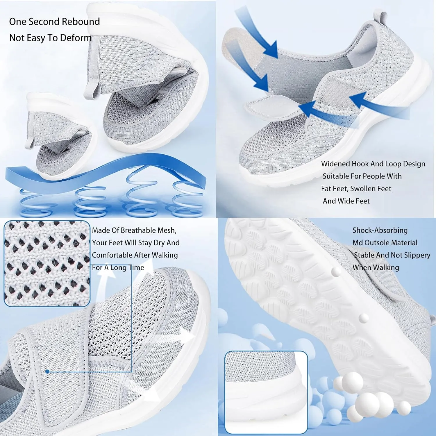 Men's Women's Mesh Round Toe Hook and Loop Loafers with Arch Support Casual Breathable Slip-On Orthopedic Sneakers Comfort Lightweight Non-Slip Driving Walking Shoes