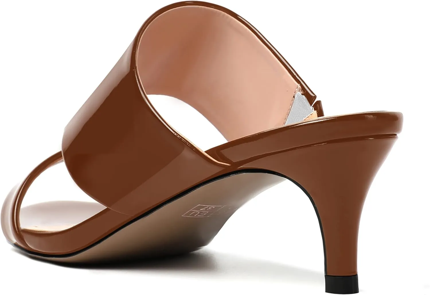MERRORI Women's Open Toe Patent Slip On Casual Mules Dating Kitten Low Heel Sandals 2 Inch