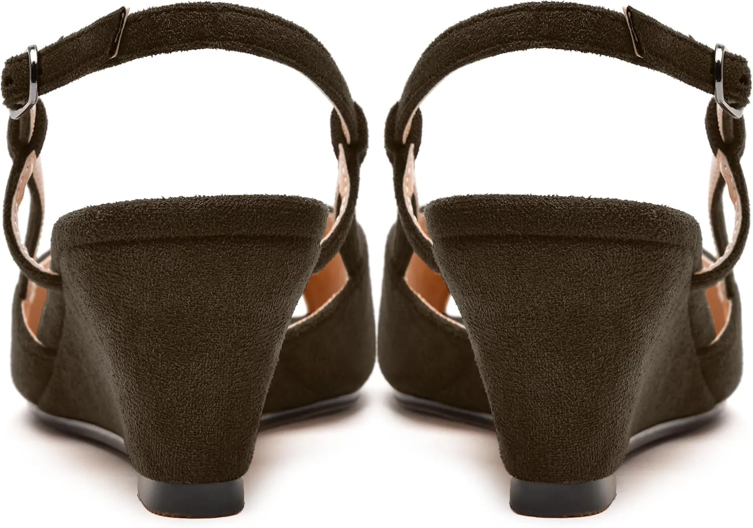 MERRORI Womens Suede Slingback Peep Toe Dating Cute Buckle Wedge Low Heel Wedges Sandals 2 Inch