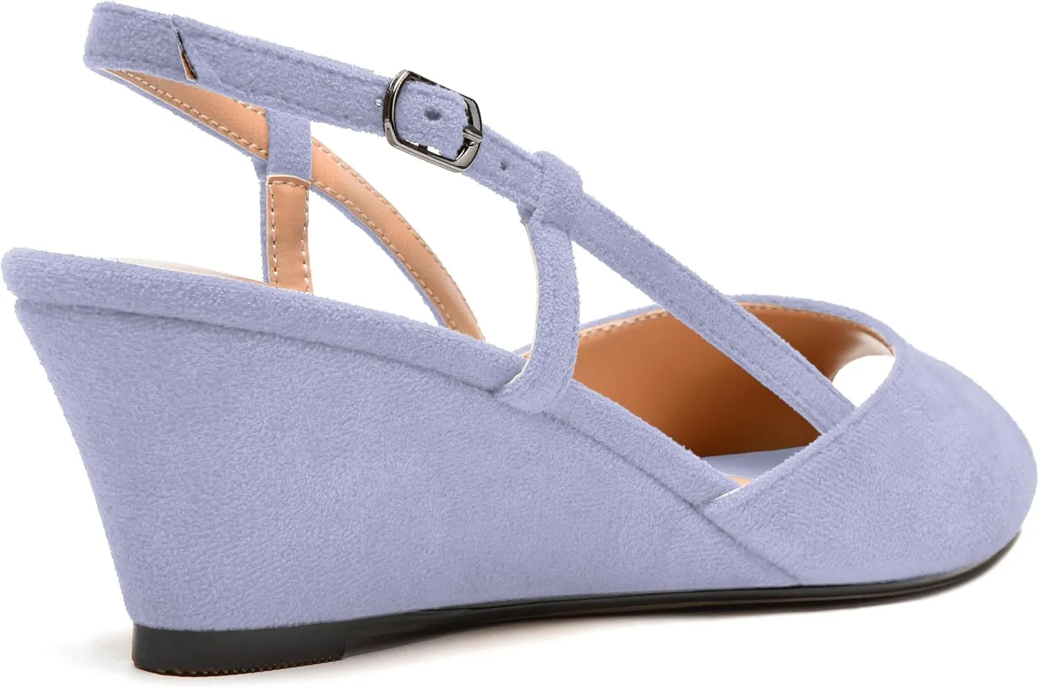 MERRORI Womens Suede Slingback Peep Toe Dating Cute Buckle Wedge Low Heel Wedges Sandals 2 Inch