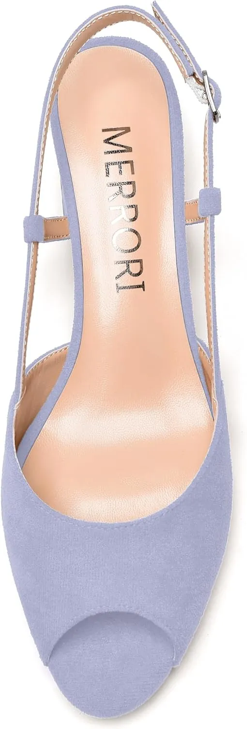 MERRORI Womens Suede Slingback Peep Toe Dating Cute Buckle Wedge Low Heel Wedges Sandals 2 Inch