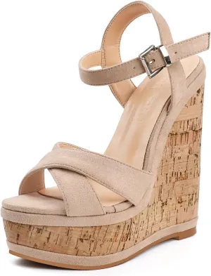 MERUMOTE Women's Fashion Platform Wedge Sandals Heeled Buckle Shoes For Summer