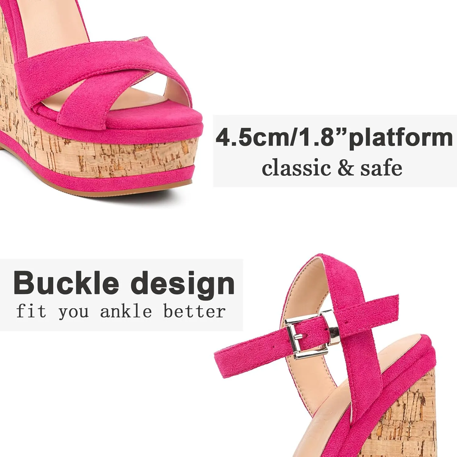 MERUMOTE Women's Fashion Platform Wedge Sandals Heeled Buckle Shoes For Summer