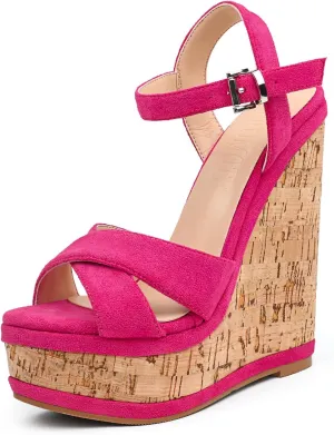 MERUMOTE Women's Fashion Platform Wedge Sandals Heeled Buckle Shoes For Summer