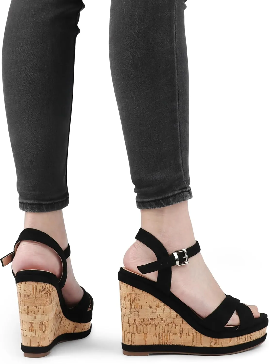 MERUMOTE Women's Fashion Platform Wedge Sandals Heeled Buckle Shoes For Summer