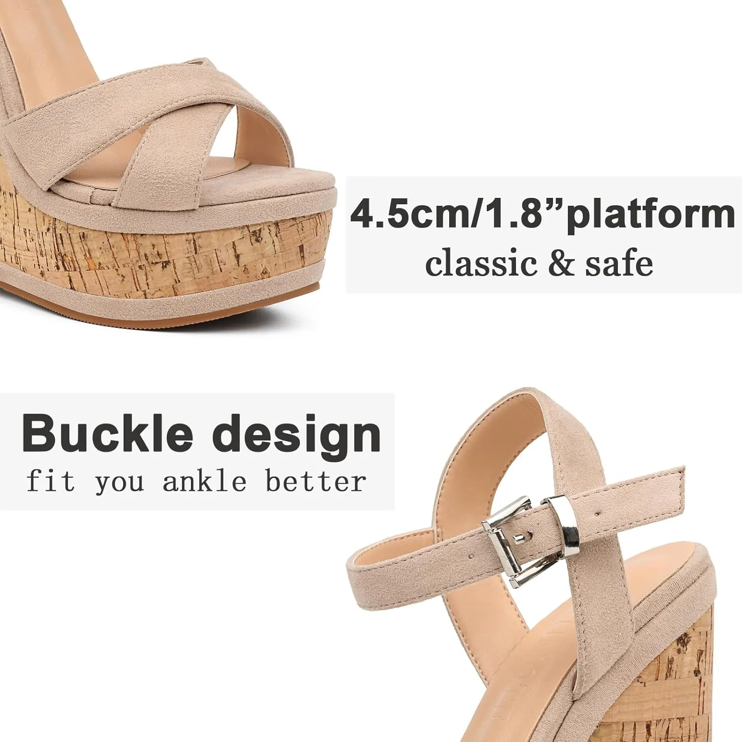MERUMOTE Women's Fashion Platform Wedge Sandals Heeled Buckle Shoes For Summer