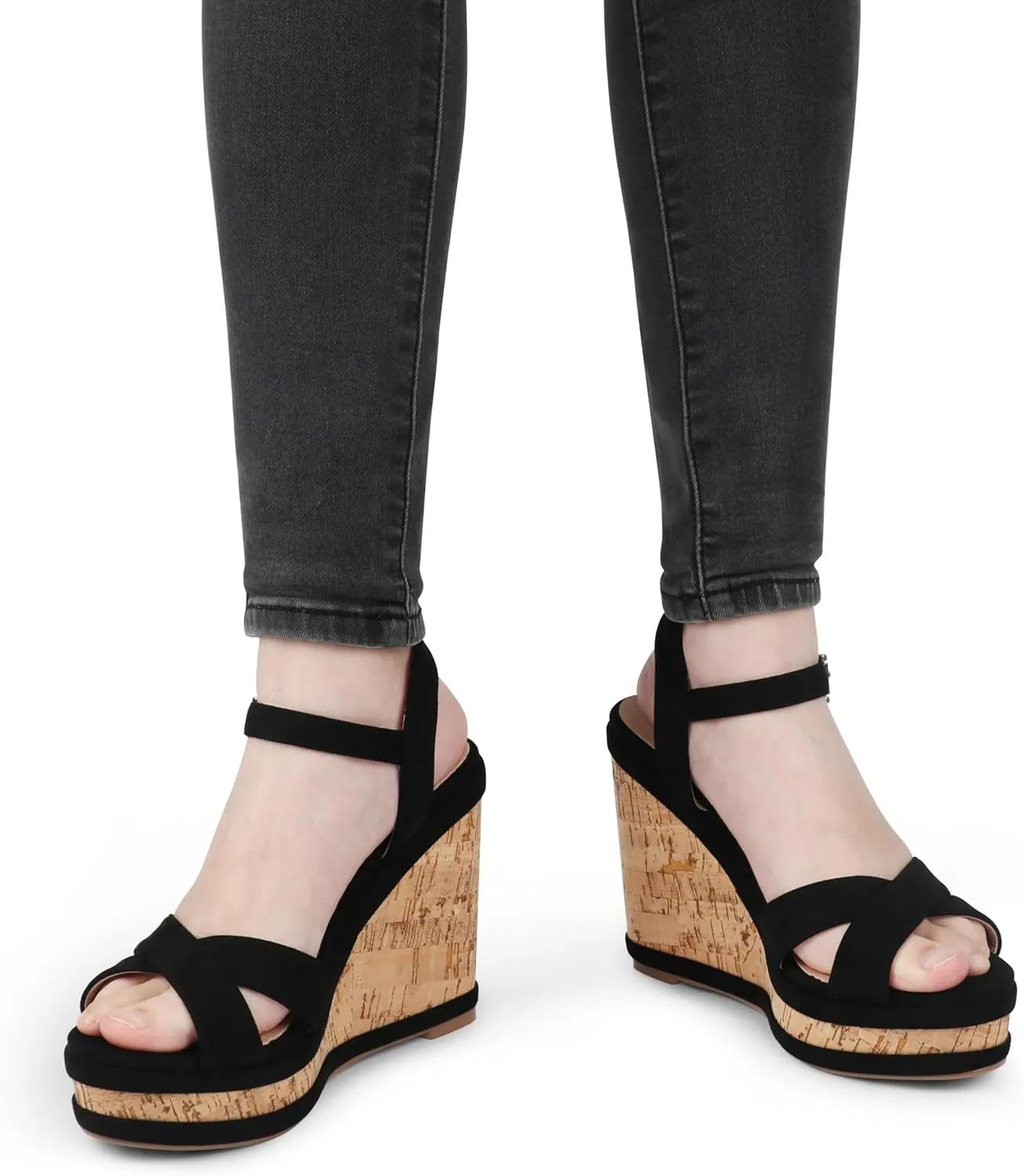 MERUMOTE Women's Fashion Platform Wedge Sandals Heeled Buckle Shoes For Summer