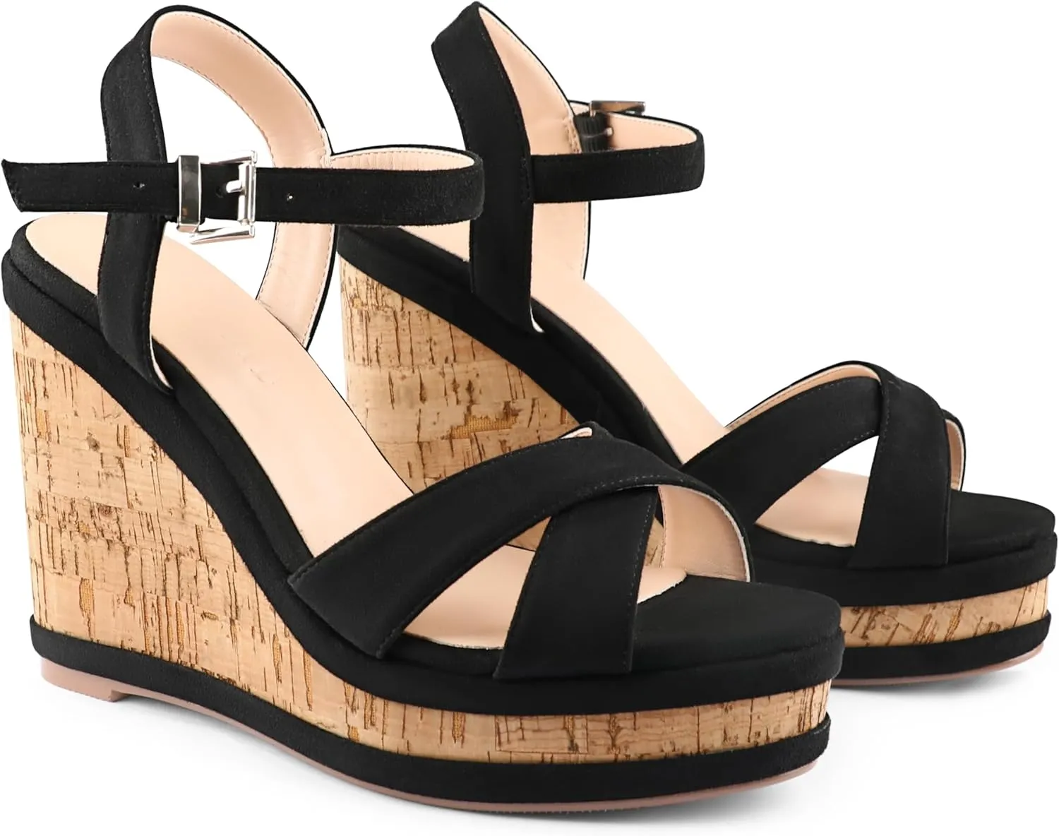 MERUMOTE Women's Fashion Platform Wedge Sandals Heeled Buckle Shoes For Summer