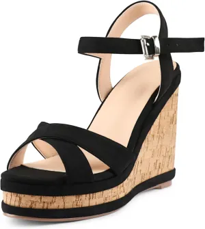 MERUMOTE Women's Fashion Platform Wedge Sandals Heeled Buckle Shoes For Summer