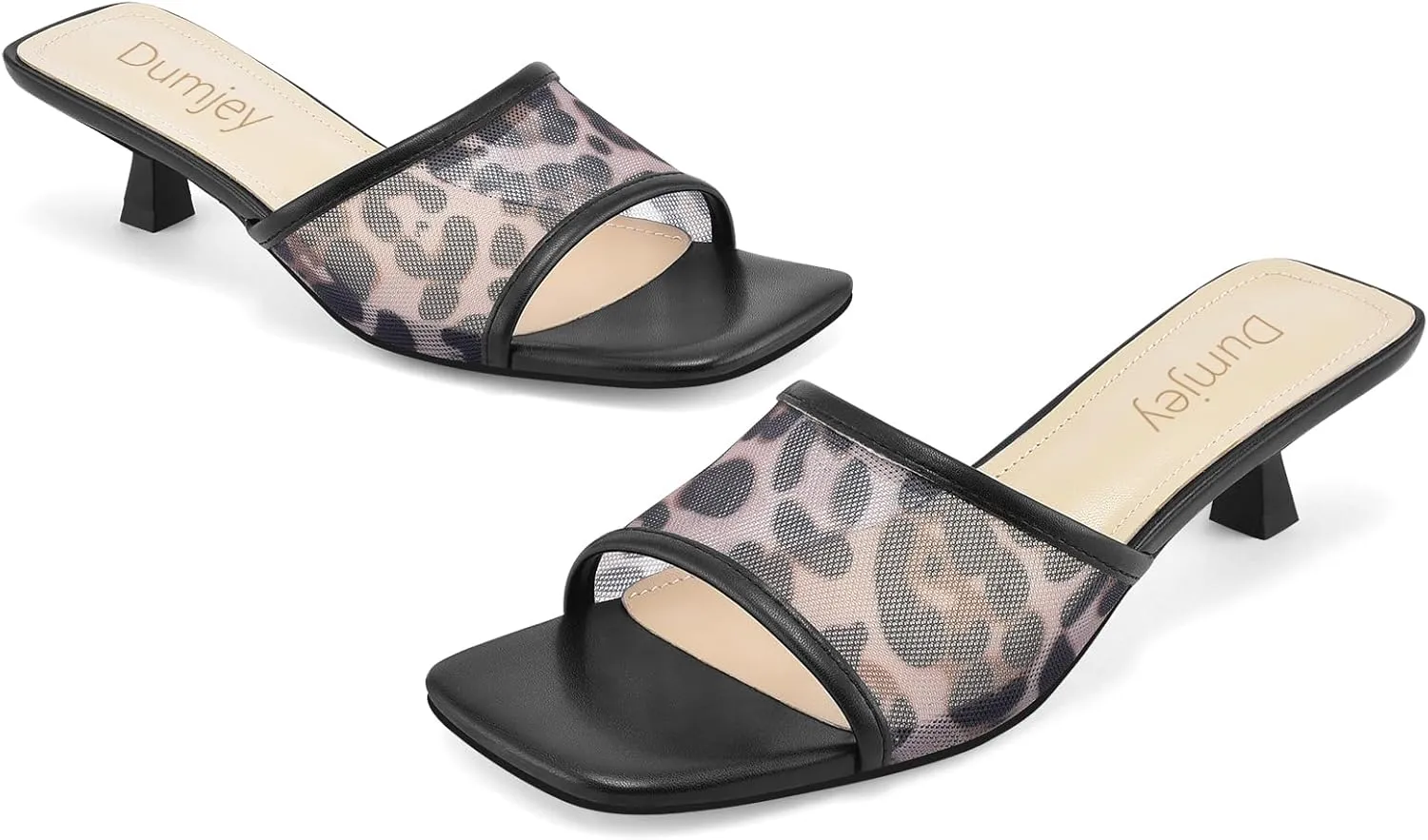 Mesh Heel Mules for Women Kitten Heeled Sandals Square Open Toe Comfort Slip On Casual Shoes