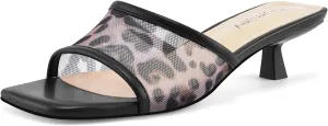 Mesh Heel Mules for Women Kitten Heeled Sandals Square Open Toe Comfort Slip On Casual Shoes