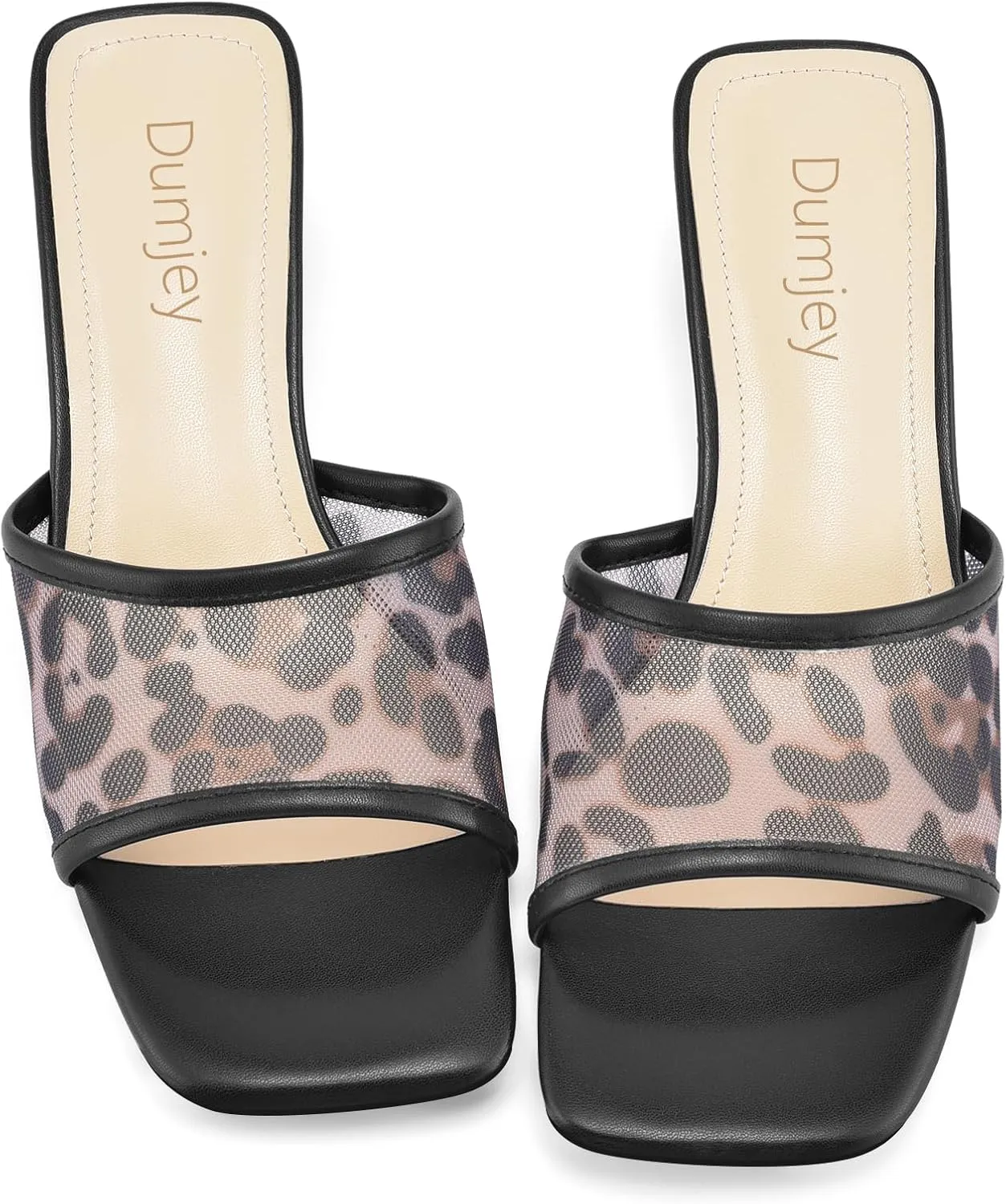 Mesh Heel Mules for Women Kitten Heeled Sandals Square Open Toe Comfort Slip On Casual Shoes