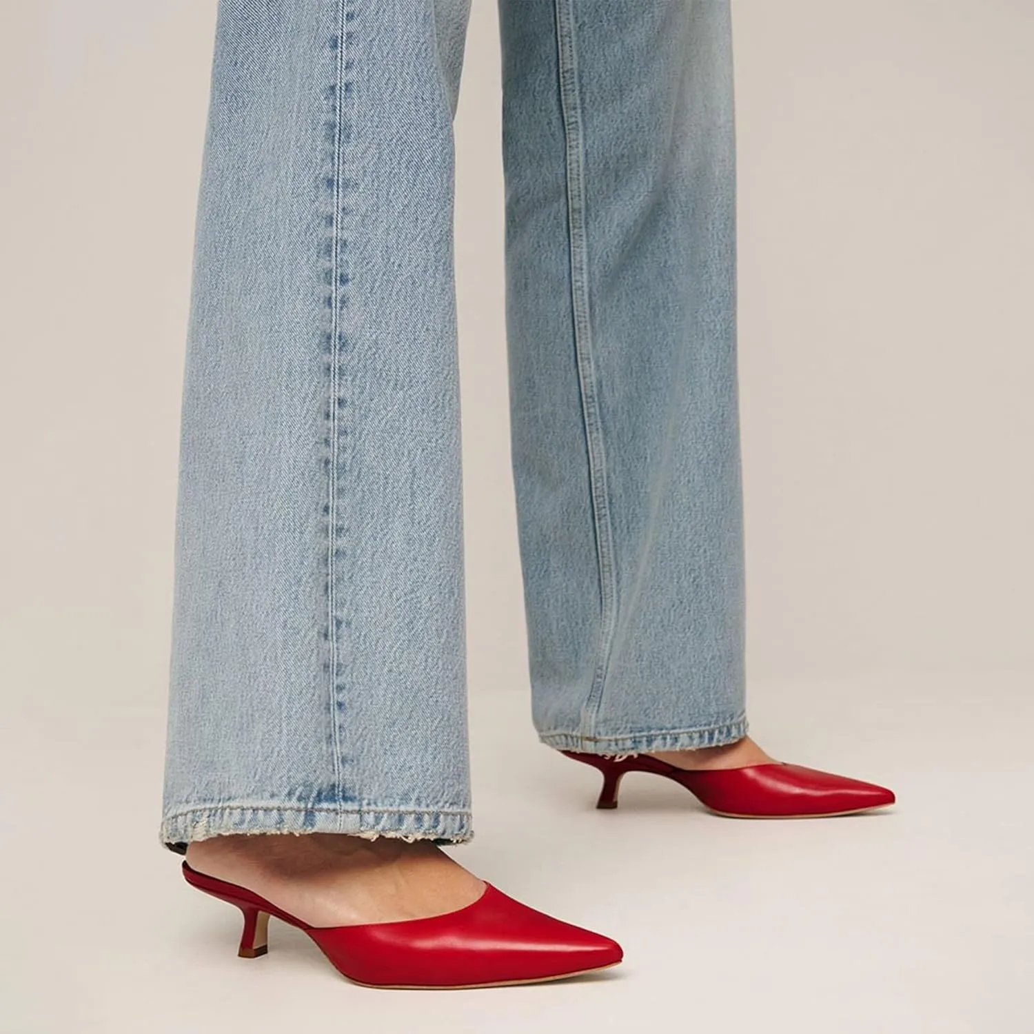 Mesh Kitten Heels Mules for Women Closed Pointed Toe Slip on Backless Stiletto Slingback Low Heels Comfort Pumps Shoes