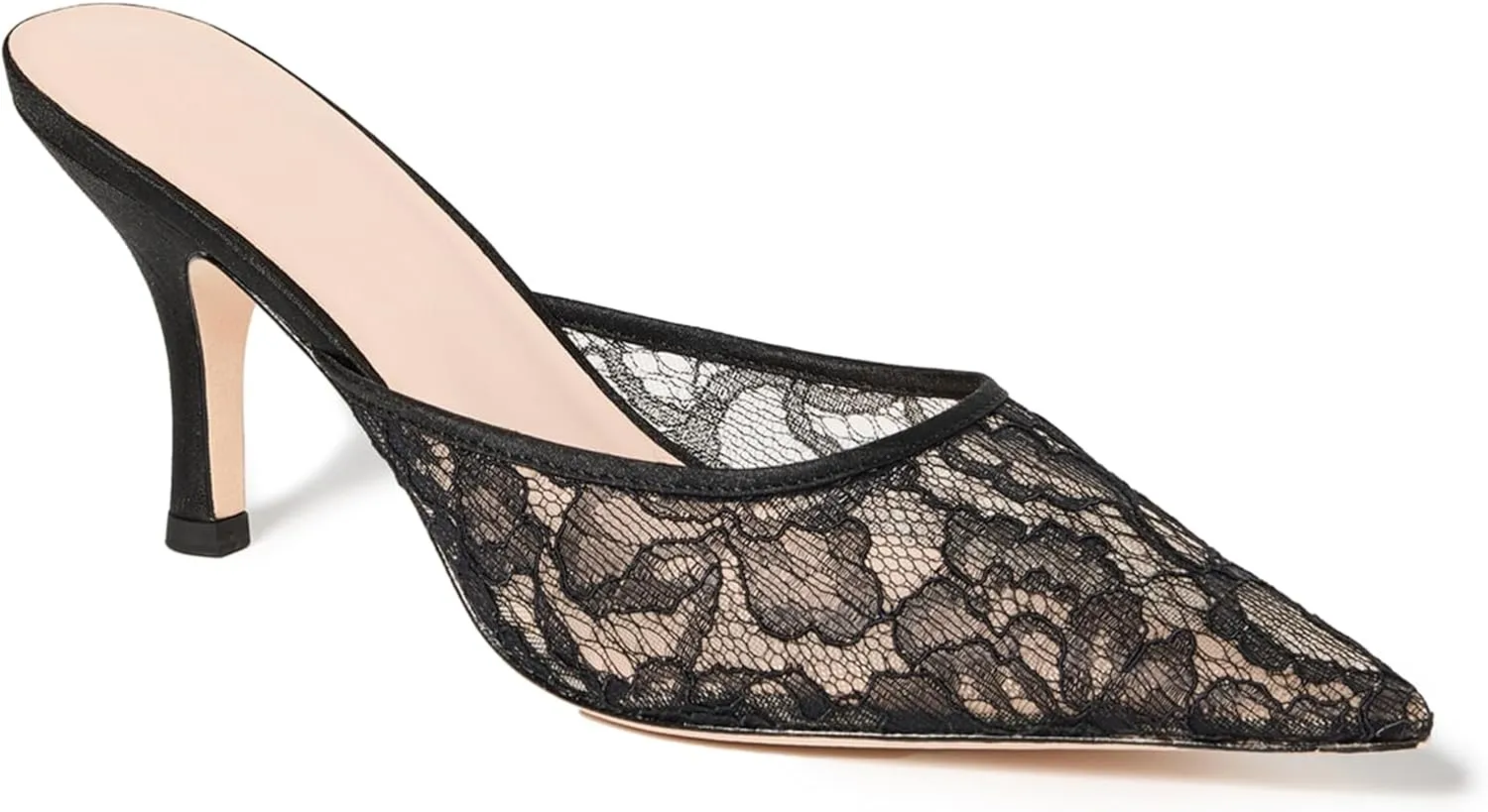Mesh Kitten Heels Mules for Women Closed Pointed Toe Slip on Backless Stiletto Slingback Low Heels Dress Pumps Shoes