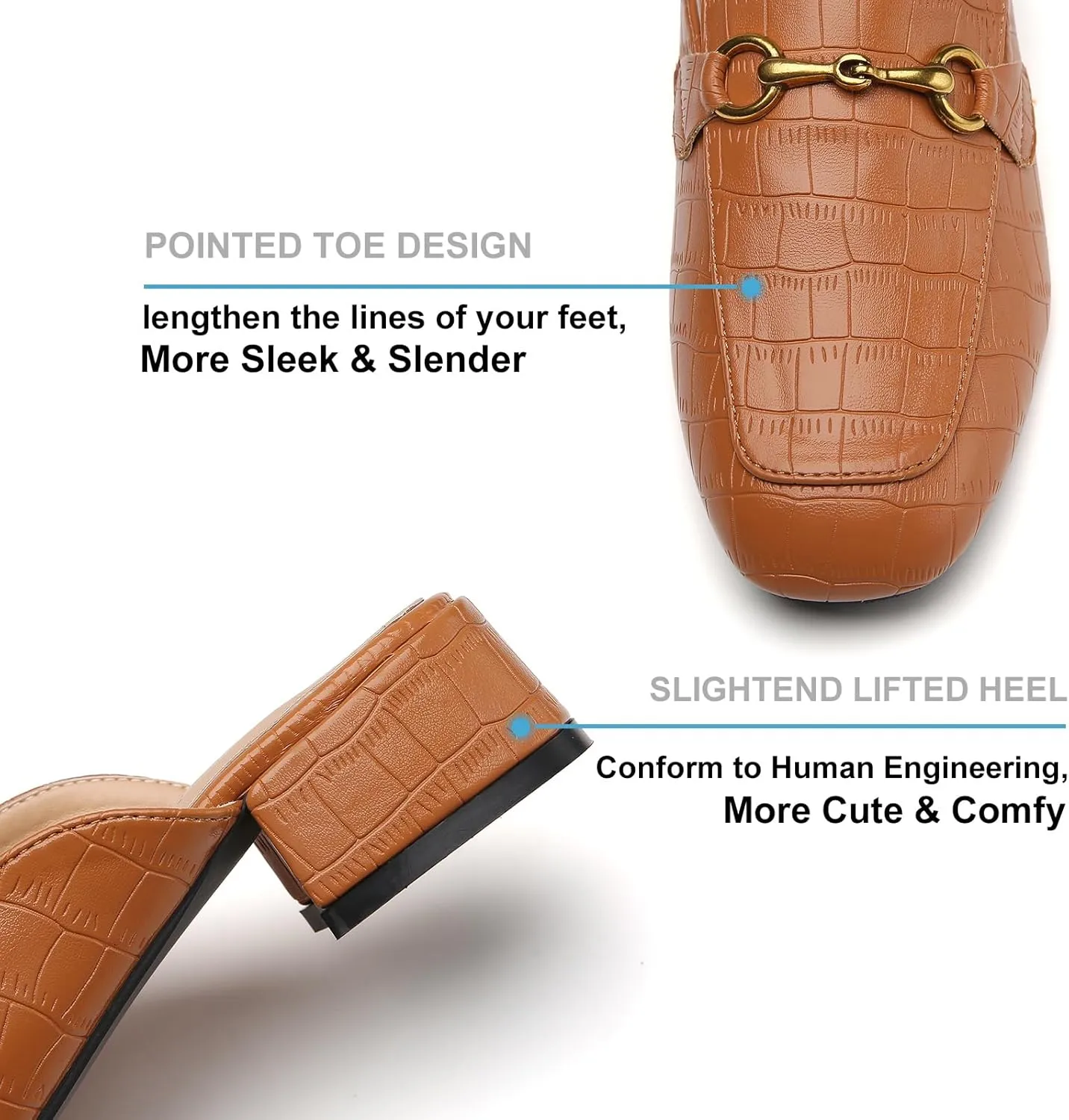 Metal Buckle Mules Women Square Toe Chunky Heels for Women Heeled Sandals Slip on Shoes Women Loafers