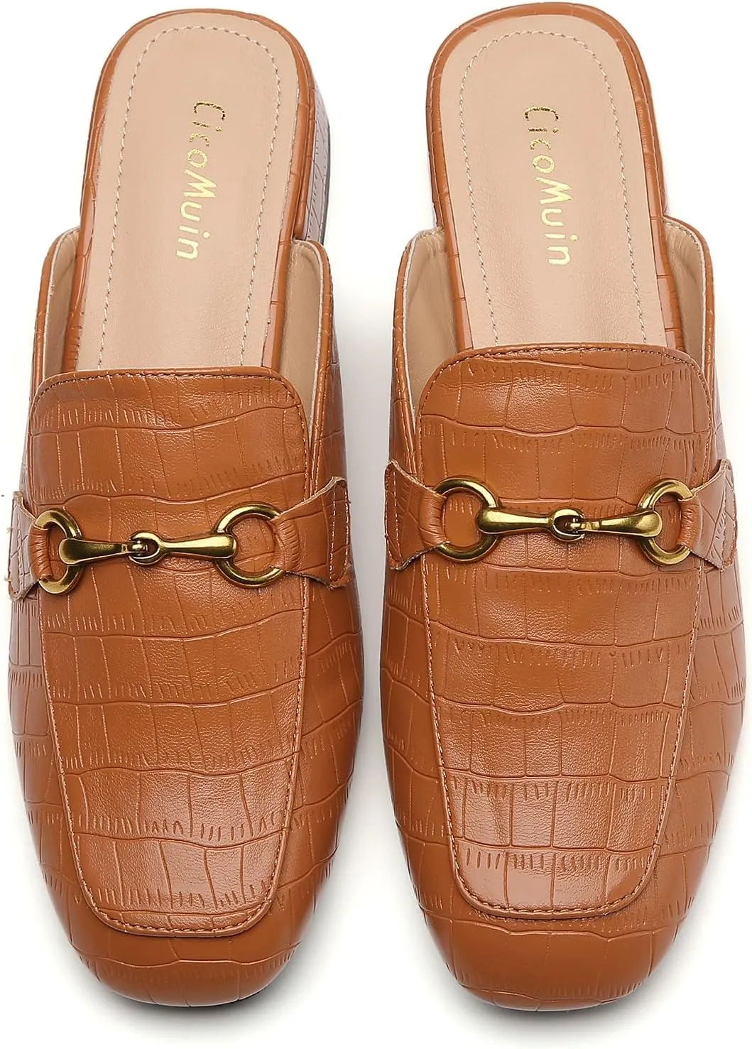 Metal Buckle Mules Women Square Toe Chunky Heels for Women Heeled Sandals Slip on Shoes Women Loafers