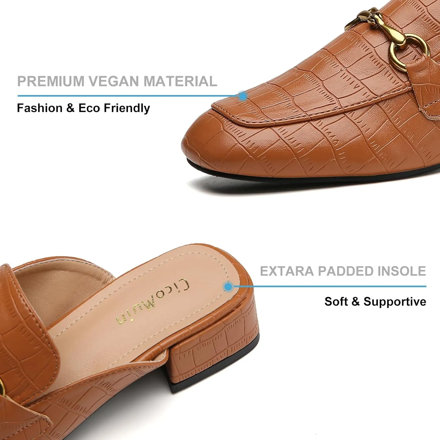 Metal Buckle Mules Women Square Toe Chunky Heels for Women Heeled Sandals Slip on Shoes Women Loafers
