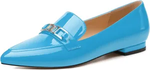 Metal Chain Loafers for Women Pointed Toe Slip on Flats Comfortable Fashion Work Shoes