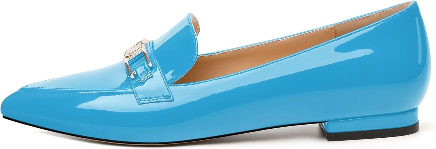 Metal Chain Loafers for Women Pointed Toe Slip on Flats Comfortable Fashion Work Shoes