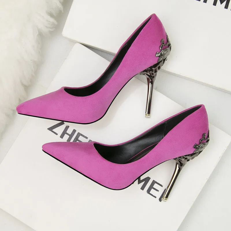 Metal Hollow Suede Stiletto Heels Shoes