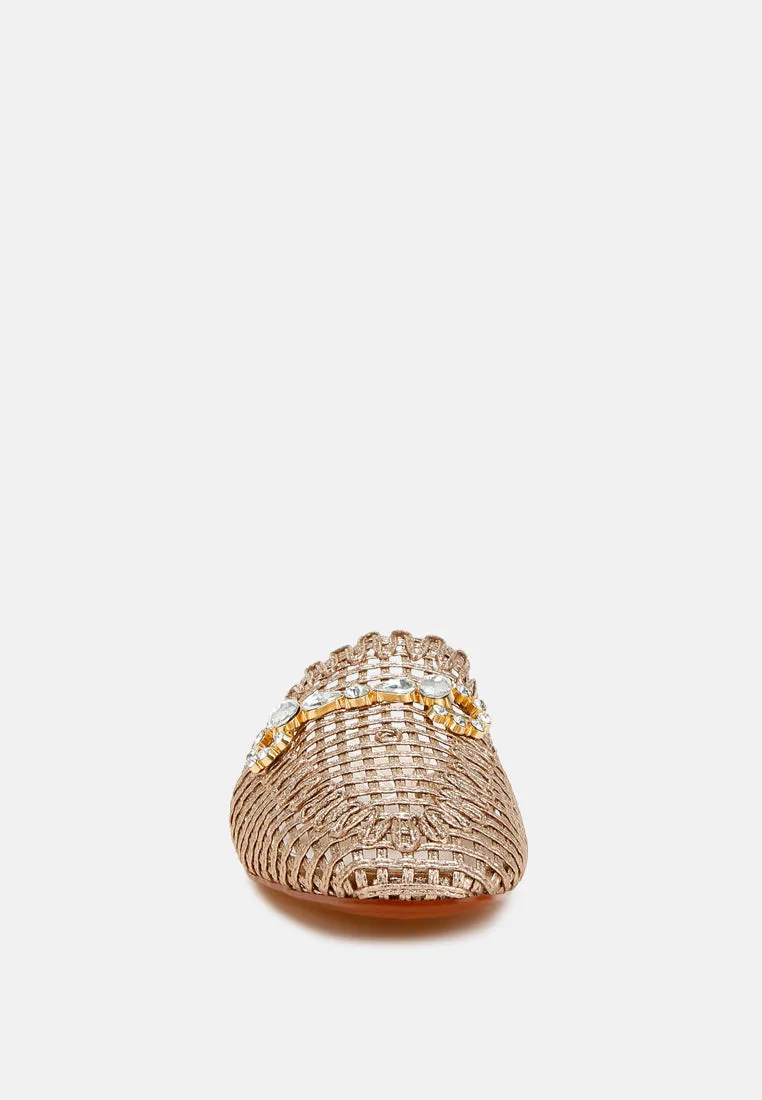 Metallic Woven Diamante Mules By RAG