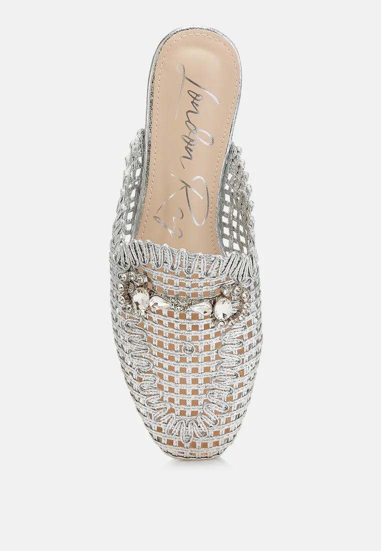 Metallic Woven Diamante Mules By RAG