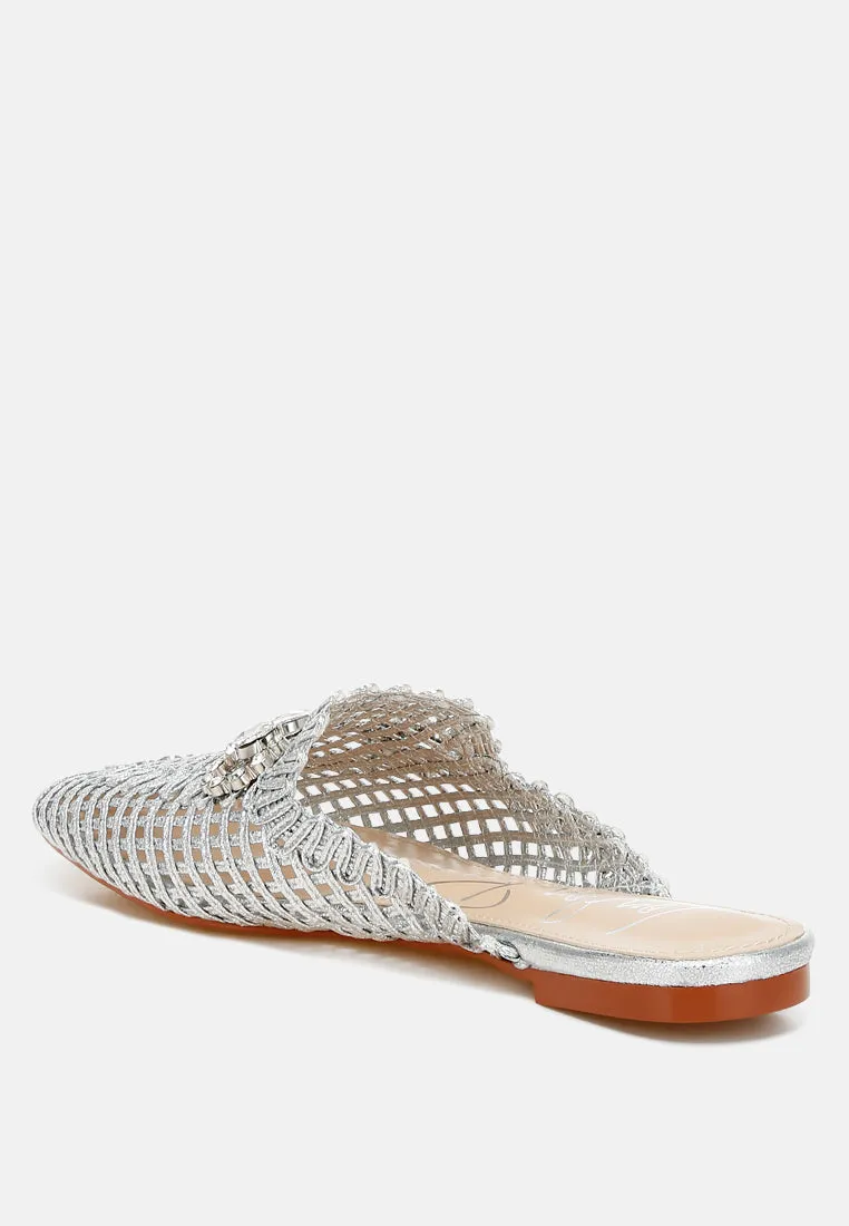 Metallic Woven Diamante Mules By RAG